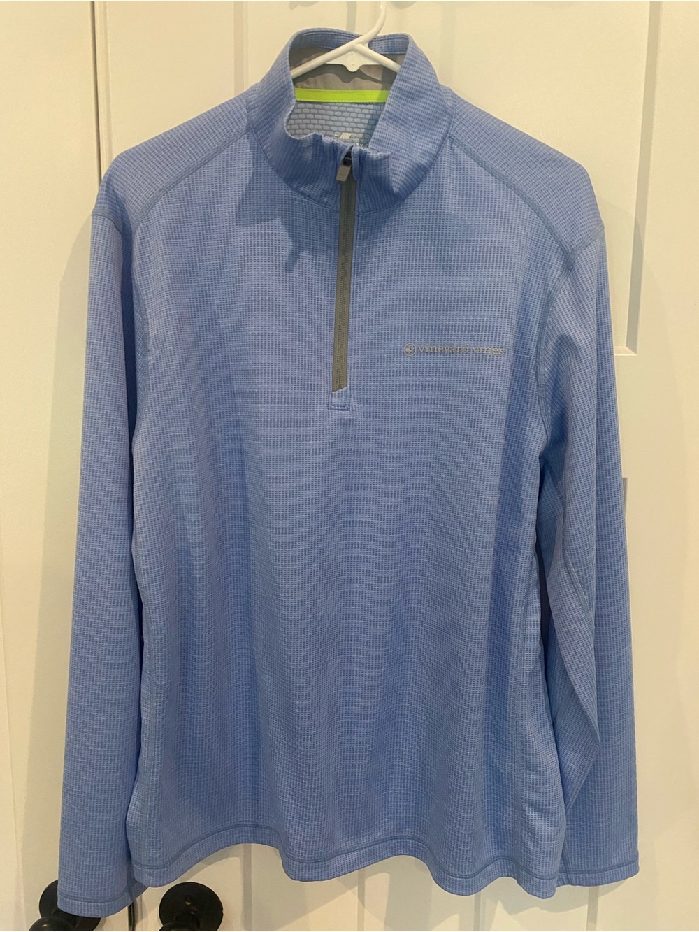 Vineyard Vines Light Blue Quarter-Zip with Neon Yellow Trim